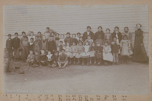 Students and teacher of the Canyon School, Santa Monica Canyon, with several children of the Marquez family in the group