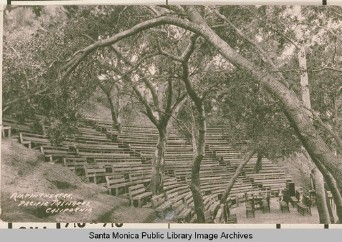 Amphitheater under oaks and sycamores at Chautauqua Camp, Temescal Canyon, Calif