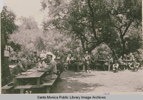 Boy Scouts gathered for picnic at Institute Camp in Temescal Canyon