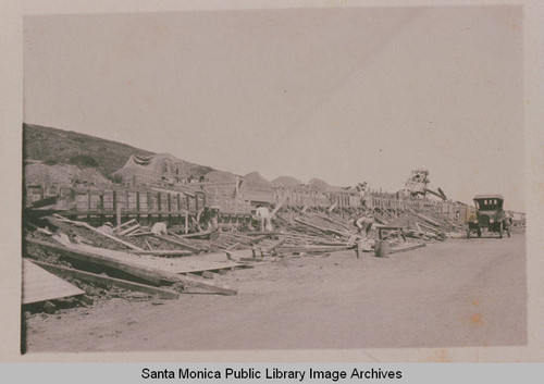 Construction of a retaining wall at Bestor Blvd. in Pacific Palisades, Calif. with an automobile parked on the right