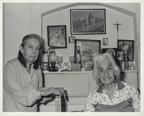 Two elderly women at home, Latino Resource Organization, Santa Monica, Calif