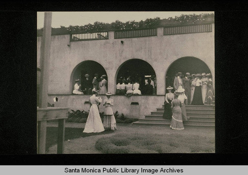 Tea on veranda of the Casino at 1037 Third Street, Santa Monica, Calif