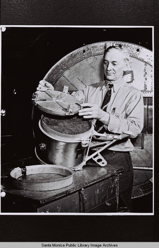 Edward L. Markham of the fuselage installations department , Douglas Aircraft Company, Santa Monica plant during World War II