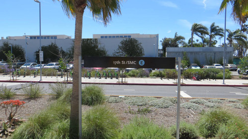 Sign at Expo Line 17th St/SMC station, April 28, 2017