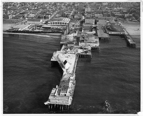 Aerial view of Pacific Ocean Park under construction, Santa Monica, Calif