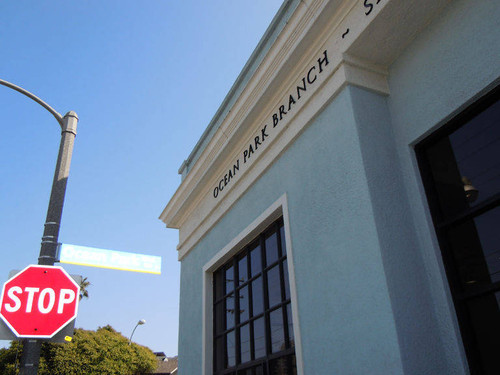 Ocean Park Branch Library fascia signage facing Second Street, at the corner of Ocean Park Blvd., installed April 18, 2011