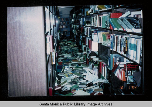 Northridge earthquake, Santa Monica Public Library, Main Library, first floor stacks, January 17, 1994