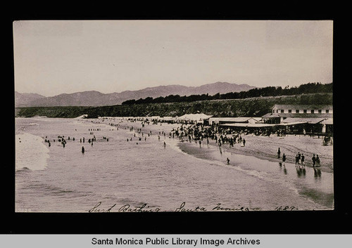 Beach and bathers, Santa Monica, Calif