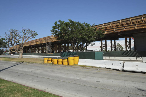 Olympic Bridge under construction as part of Expo Line rail service extension to Santa Monica, June 16, 2013