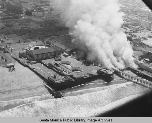 Pacific Ocean Park Pier, Santa Monica, burning July 12, 1974