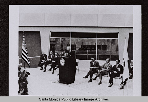 President Lyndon Johnson at Douglas Aircraft Company in Santa Monica, Calif