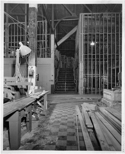 Interior and work area during the construction of Pacific Ocean Park in February, 1958