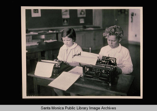 Young children typing in Madison School's "Opportunity Class" Santa Monica, Calif