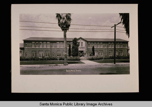 John Muir School with doorway under construction on Ocean Park Blvd., Santa Monica, Calif