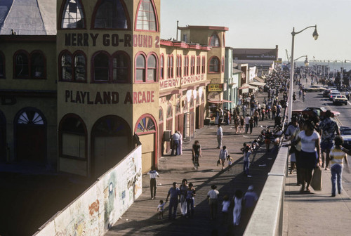 People on Santa Monica Pier near Merry-go-round building