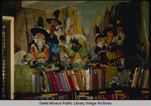 Eulalie Banks Wilson murals in the Children's Department of the Santa Monica Public Library (503 Santa Monica Blvd.) : elves bowling from Rip Van Winkle