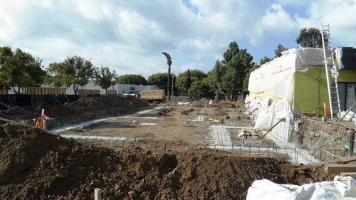 Footing pour from the east during the construction of Pico Branch Library, February 21, 2013, Santa Monica, Calif