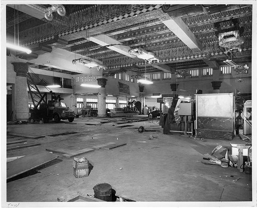 Interior of the Egyptian Ball Room at Ocean Park Pier in process of being transformed into the Buccaneer's Den at Pacific Ocean Park, Santa Monica, Calif