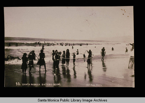 Bathing scene in Santa Monica, Calif
