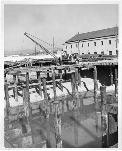 Construction site of Pacific Ocean Park's Sea Circus attraction, Santa Monica, Calif