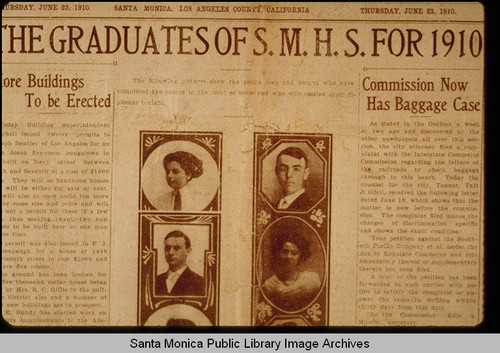 Santa Monica High School 1910 graduation (newspaper article)