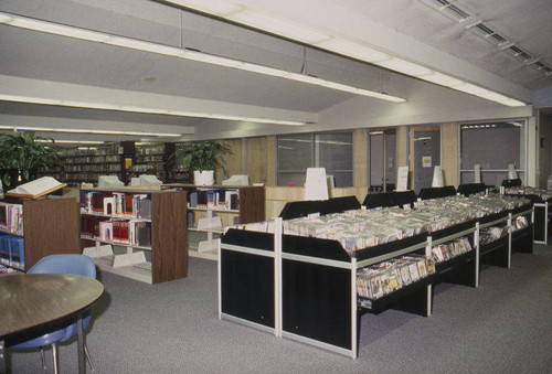 Interior of the Main Library at 1343 Sixth Street in Santa Monica showing the 1999 interim remodel designed by Architects Hardy Holzman Pfeiffer