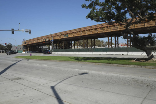 Olympic Bridge under construction as part of Expo Line rail service extension to Santa Monica, June 16, 2013