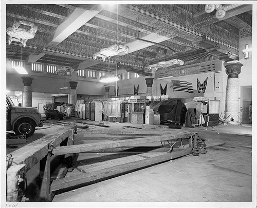 Interior of the Egyptian Ball Room at Ocean Park Pier in process of being transformed into the Buccaneer's Den at Pacific Ocean Park, Santa Monica, Calif