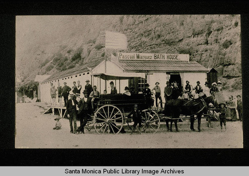 First bathhouse, just north of Santa Monica Canyon, owned by Pascual Marquez