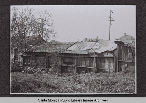 Shack near Colorado Avenue and the arroyo, Santa Monica, Calif