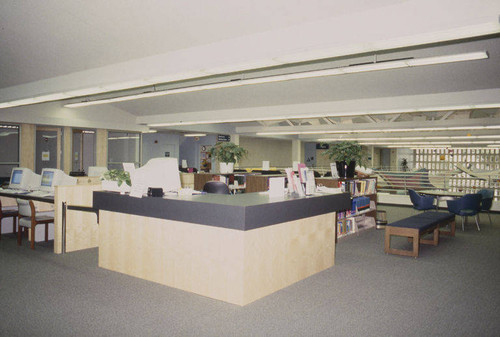 Interior of the Main Library at 1343 Sixth Street in Santa Monica showing the 1999 interim remodel designed by Architects Hardy Holzman Pfeiffer
