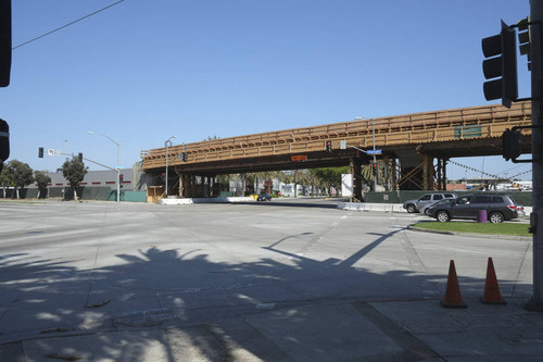 Olympic Bridge under construction as part of Expo Line rail service extension to Santa Monica, June 16, 2013