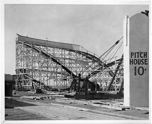 Sea Serpent (earlier known as Hi-Boy) roller coaster at Pacific Ocean Park under construction, Santa Monica, Calif