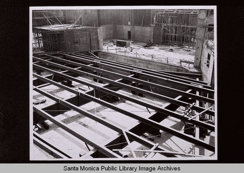 Construction of the Santa Monica Civic Auditorium showing floor detail, July, 1957