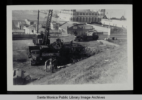 Excavation of the sewage pump plant across from the Santa Monica Pier on April 7, 1948