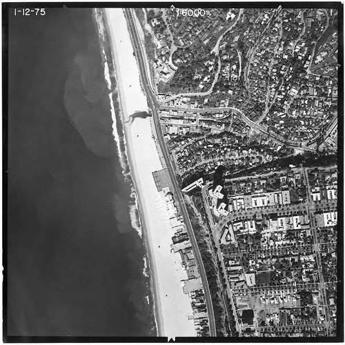 Aerial survey of Santa Monica beaches and coastline north to south from Santa Monica Canyon to the Santa Monica Pier (Image #1, 1 inch=500 feet) flown January 12, 1975