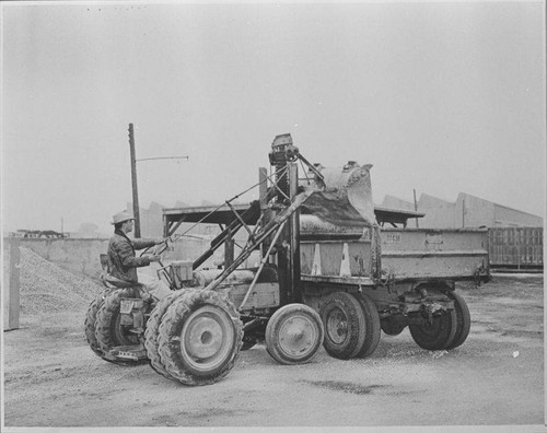 Gravel being loaded into a dump truck at the Santa Monica City Yards