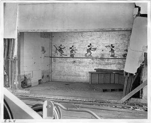 Abandoned space on Ocean Park Pier with faux Mickey Mouse mural, Santa Monica, Calif