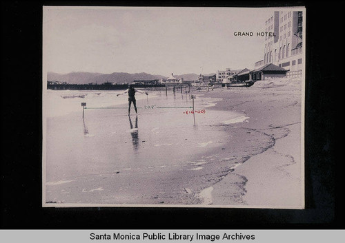 Tide studies from the Grand Hotel south of the Santa Monica Pier with tide 2.4 feet on March 4, 1938 at 1:35 PM