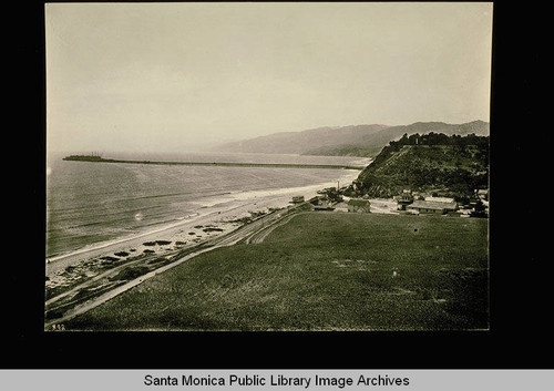 Santa Monica Canyon and the Long Wharf freight pier built by the Southern Pacific Railroad Company in 1893