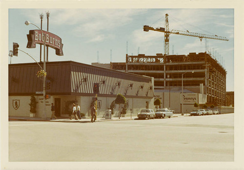 East side of Second Street (1200 block), looking south from Wilshire Blvd. on Febuary 14, 1970. Bob Burns Restaurant is in view