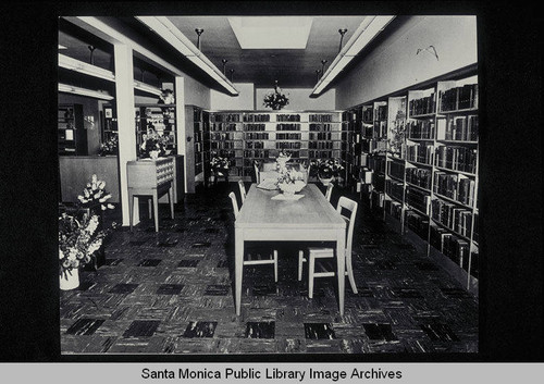 Interior of the first Montana Branch, 1528 Montana Avenue, Santa Monica, Calif. on opening day, 1952