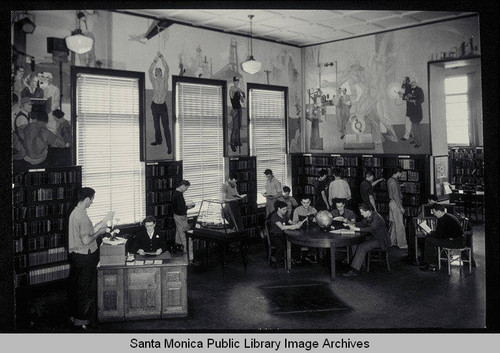 Santa Monica Public Library (503 Santa Monica Blvd.) reference area with Stanton Macdonald-Wright murals
