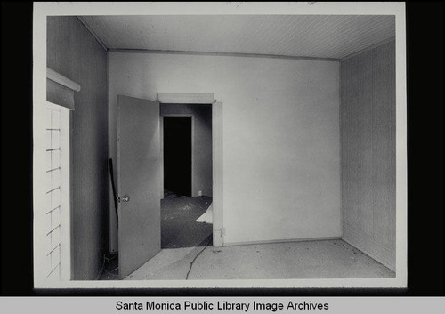 Interior detail of the living room looking west, Shotgun house, 2712 Second Street, Ocean Park, Calif., built pre-1900