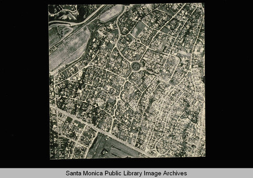 Aerial map flown by Pacific Air Industries, April 1, 1950 includes view of Riviera Country Club and Bristol Circle Los Angeles, Calif