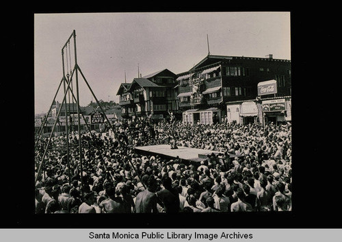 Gymnasts on Muscle Beach, Santa Monica, Calif. on July 4, 1956