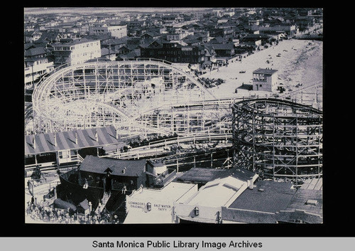 Venice Pier, Giant Dipper roller coaster known as "The Wicked One," and Noah's Ark