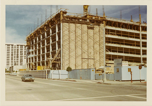 Building under construction on the east side of Second Street (1200 block), looking north from Arizona Ave. on February 14, 1970