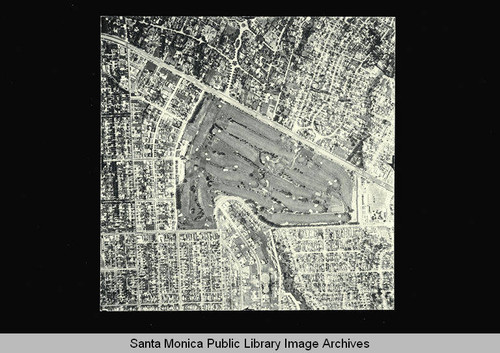 Aerial map of Santa Monica City flown by Pacific Air Industrieson April 1, 1950 with section boundaries: Princeton, San Vicente Blvd., Gretna Green Way, and Washington Avenue