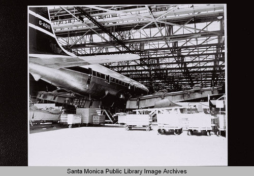 Tail of DC-7 (GAO11) in the Douglas Aircraft Company Santa Monica plant